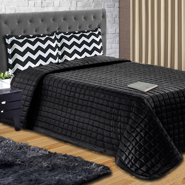 Kit 3 Pçs Jogo De Cama Casal Queen Chevron Preto E Branco Cas