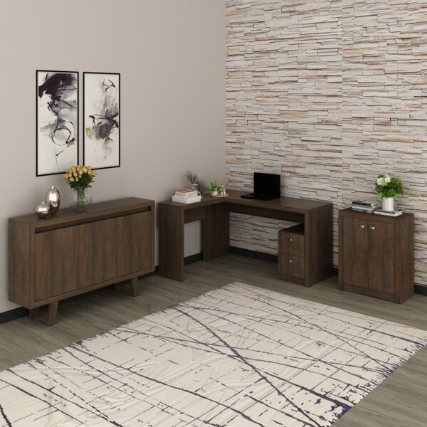 Kit 3 Peças 1 Escrivaninha Em L 1 Balcão 2 Portas E 1 Balcão