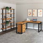 Kit 3 Peças 1 Escrivaninha Em L 1 Gaveteiro E 1 Estante Indus