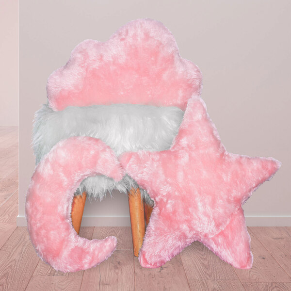 Kit 3 Peças Almofadas Decorativas Estrela Lua E Nuvem Pelúcia