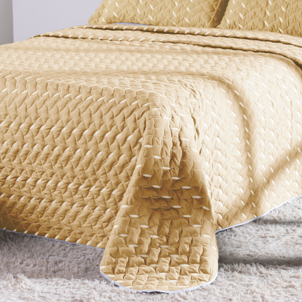 Kit 3 Peças Cobre Leito Casal Queen 400 Fios Bordado Amarelo