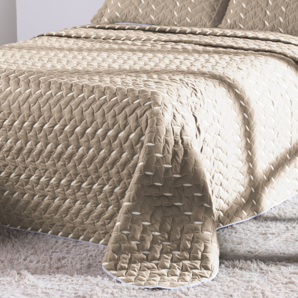 Kit 3 Peças Cobre Leito King 400 Fios Bordado Avelã