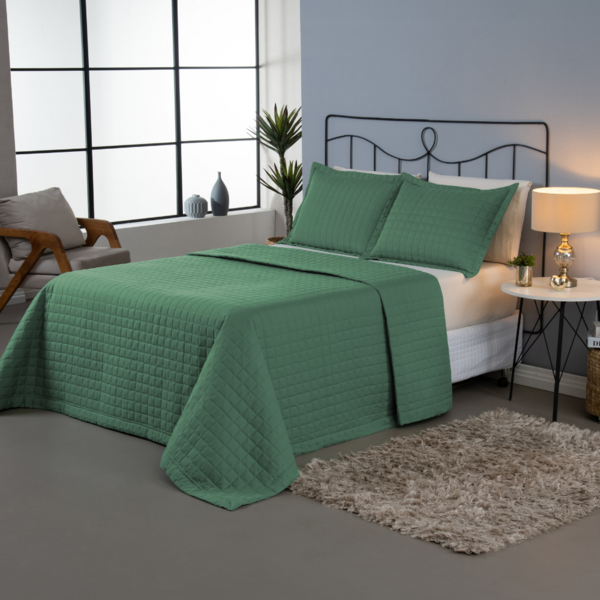 Kit 3 Peças Cobre Leito Queen Matelado Percal 300 Fios Verde