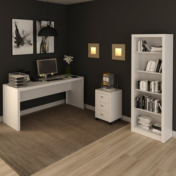 Kit 3 Peças Com 1 Mesa Para Escritório 1 Estante 1 Gaveteiro