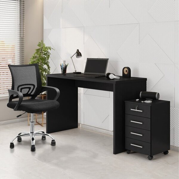 Kit 3 Peças Com Cadeira Para Escritório, Escrivaninha E Gavet