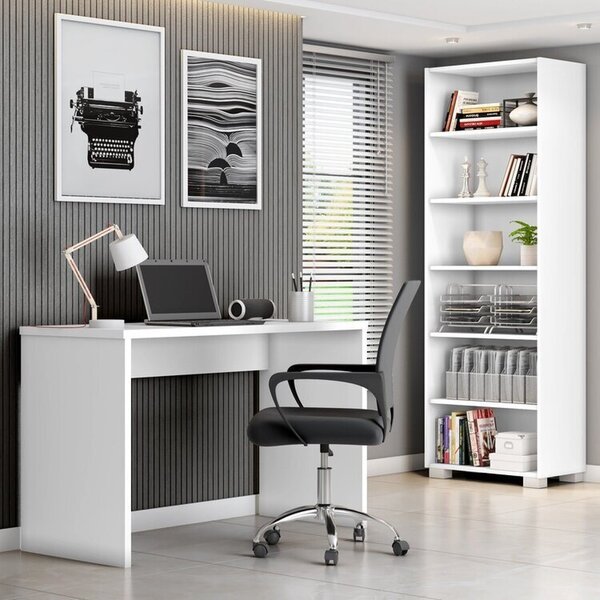 Kit 3 Peças Com Cadeira Para Escritório, Estante Livreiro E E