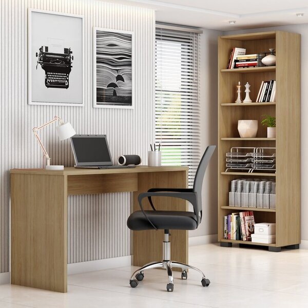 Kit 3 Peças Com Cadeira Para Escritório, Estante Livreiro E E
