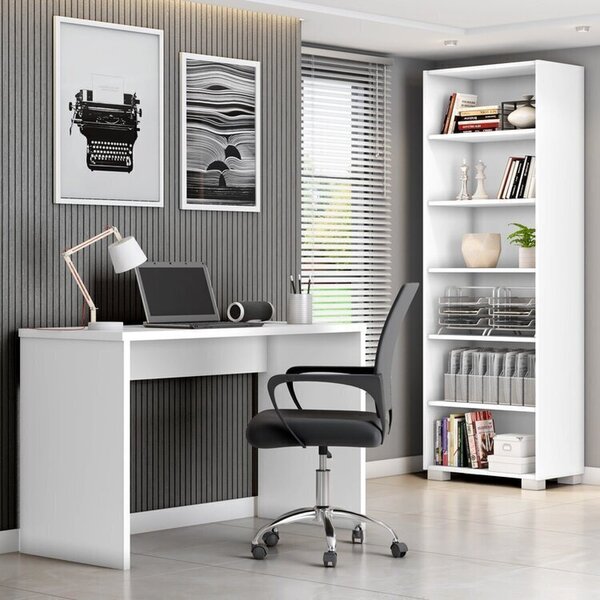 Kit 3 Peças Com Cadeira Para Escritório, Estante Livreiro E E