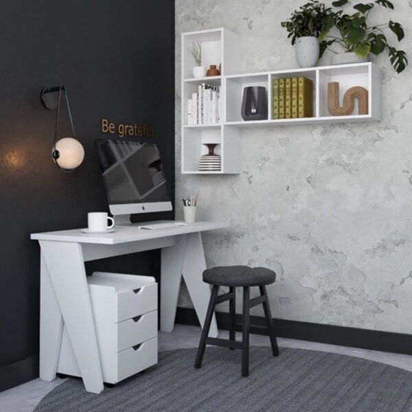 Kit 3 Peças Com Escrivaninha 120cm, Gaveteiro E Prateleira Co