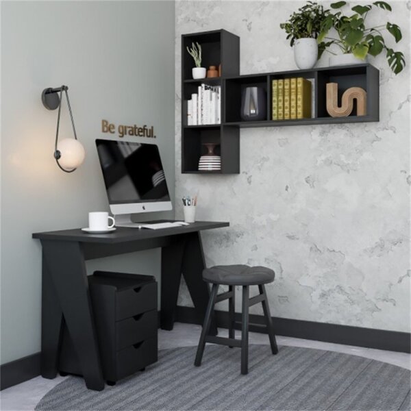 Kit 3 Peças Com Escrivaninha 120cm, Gaveteiro E Prateleira Co