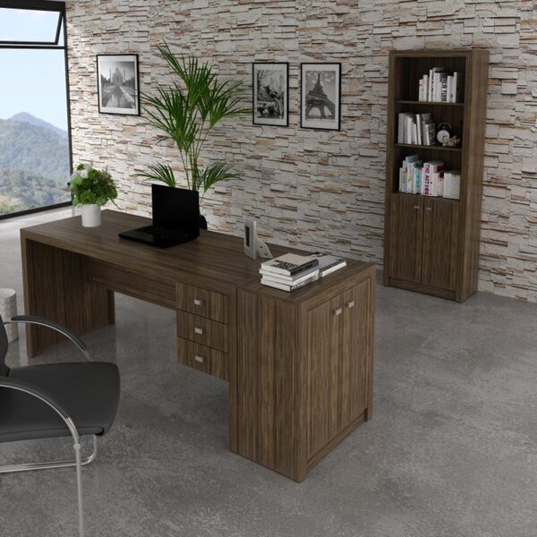 Kit 3 Peças Com Escrivaninha 3 Gavetas, Estante E Armário Mul