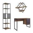 Kit 3 Peças Com Escrivaninha 3 Gavetas, Prateleira Aérea E Es