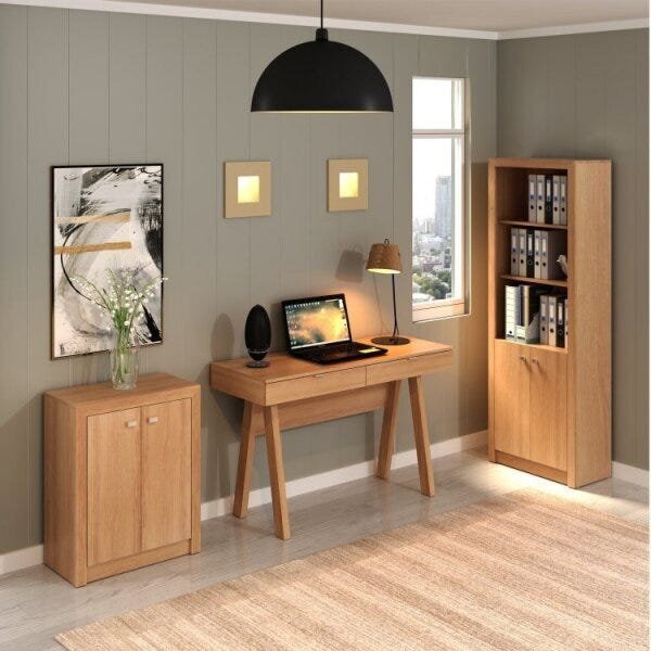 Kit 3 Peças Com Escrivaninha, Armário Multiuso Baixo E Estant