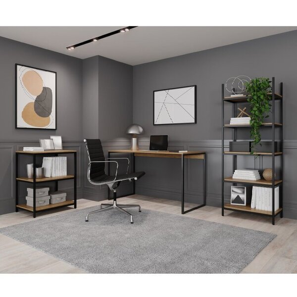 Kit 3 Peças Com Escrivaninha E 2 Estantes Caroline Preto/elmo