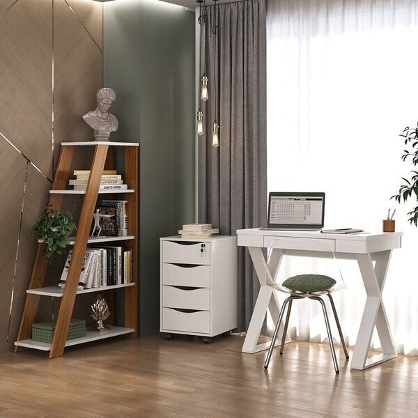 Kit 3 Peças Com Escrivaninha, Gaveteiro Com 4 Gavetas E Estan