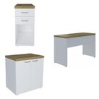 Kit 3 Peças Com Escrivaninha Minimalista, Balcão Multiuso 2 P