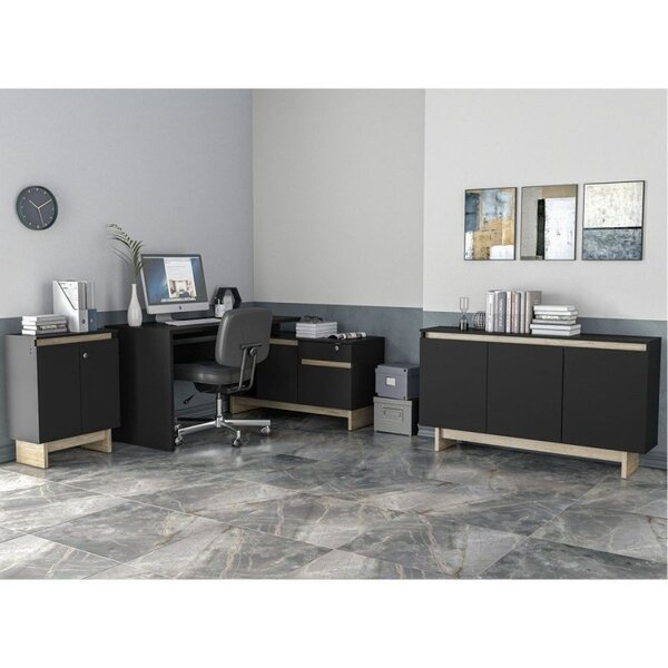 Kit 3 Peças Com Mesa Para Escritório Em L, Armário Baixo E Ba