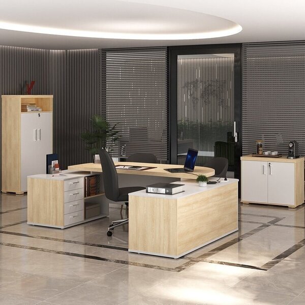 Kit 3 Peças Com Mesa Para Escritório Presidente, Armário Mult