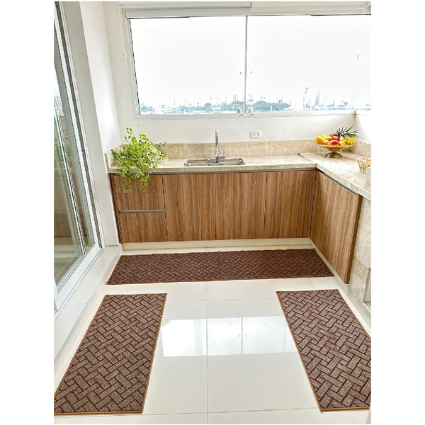 Kit 3 Peças Cozinha Tapete Em Carpete Paquet Tacos Marrom