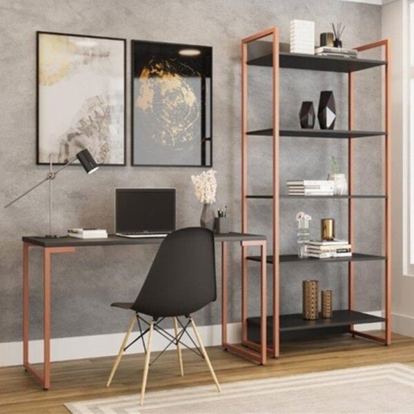 Kit 3 Peças Escrivaninha 120cm E Estante 5 Prateleiras Com Ca