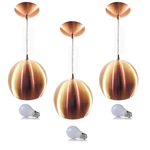 Kit 3 Pendente Bola Cobre Escovado /1 3002 + Lamp