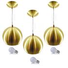 Kit 3 Pendente Bola Dourado Escovado /1 3002 + Lamp