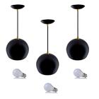 Kit 3 Pendente Bola Preto/dourado /1 3002 + Lamp