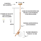 Kit 3 Pendente Inclinado Globo 15 Jabuticaba Dourado B Quent