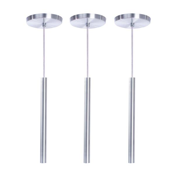 Kit 3 Pendente Luminária Tubo Alumínio Escovado 50 Cm + Lâmpa