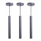 Kit 3 Pendente Luminária Tubo Cinza 30 Cm + Lâmpada Led Branc