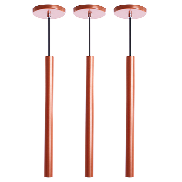 Kit 3 Pendente Luminária Tubo Cobre 50 Cm + Lâmpada Led Branc