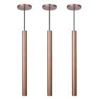 Kit 3 Pendente Luminária Tubo Cobre Rose Gold 50 Cm + Lâmpada