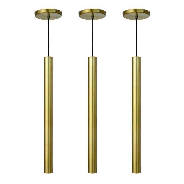 Kit 3 Pendente Luminária Tubo Dourado 50 Cm + Lâmpada Led Bra