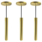 Kit 3 Pendente Luminária Tubo Dourado Escovado 30 Cm