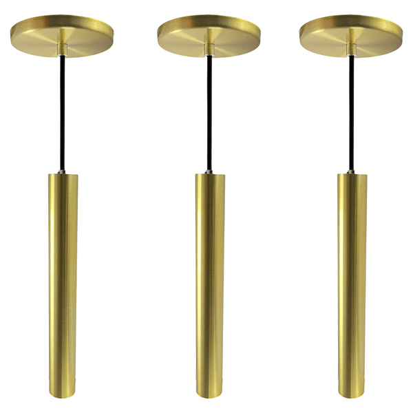 Kit 3 Pendente Luminária Tubo Dourado Escovado 30 Cm
