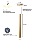 Kit 3 Pendente Luminária Tubo Dourado Fosco 50 Cm + Lâmpada L