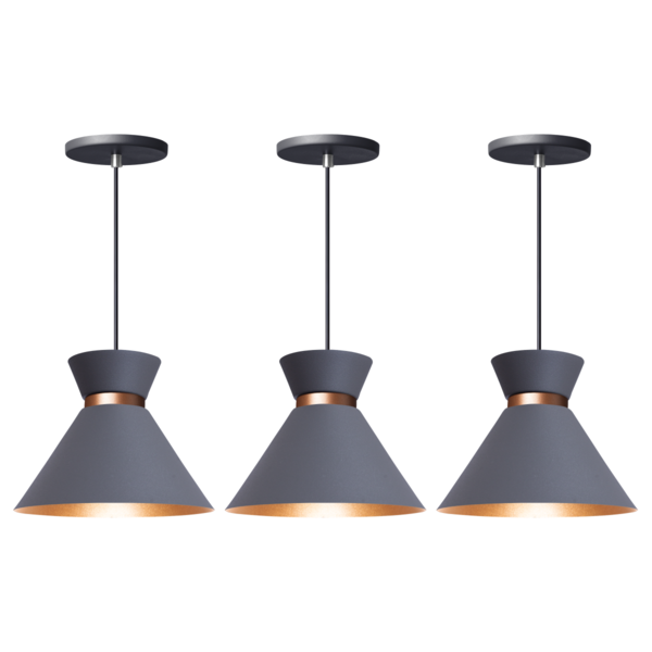 Kit 3 Pendente Lustre Luminária Berlin 15cm Cinza