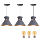 Kit 3 Pendente Lustre Luminária Berlin 15cm Cinza + Led Retrô