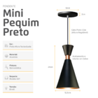 Kit 3 Pendente Lustre Luminária Mini Pequim Preto 24cm