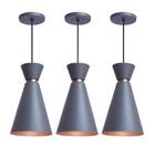 Kit 3 Pendente Lustre Luminária Pequim Cinza 30cm + Led Retrô