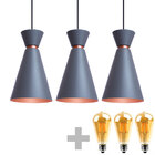 Kit 3 Pendente Lustre Luminária Pequim Cinza 30cm + Led Retrô