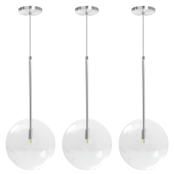 Kit 3 Pendente Lux Escovado Globo Vidro Cristal 25cm  + Led