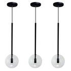 Kit 3 Pendente Lux Preto Globo Vidro Cristal + Led