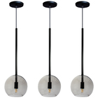Kit 3 Pendente Lux Preto Globo Vidro Fumê + Led Brinde