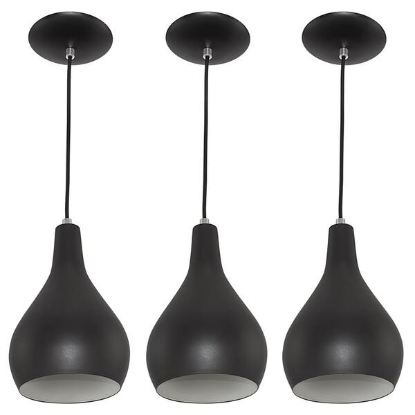 Kit 3 Pendente Nepal Premium Gourmet Aluminio Preto/branco