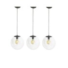 Kit 3 Pendente Redondo Esfera 20cm Preto E Vidro Cristal Made