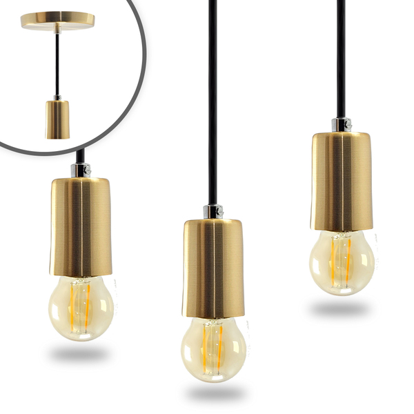 Kit 3 Pendente Soquete Copinho E27 Dourado + Led G45