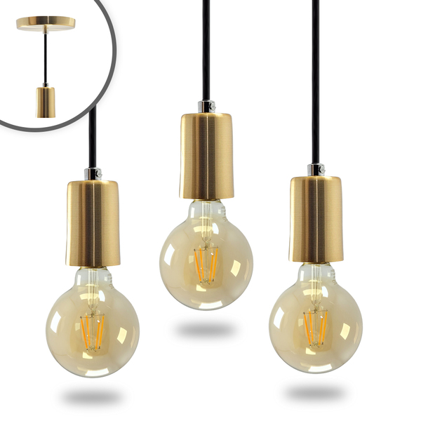 Kit 3 Pendente Soquete Copinho E27 Dourado + Led G95