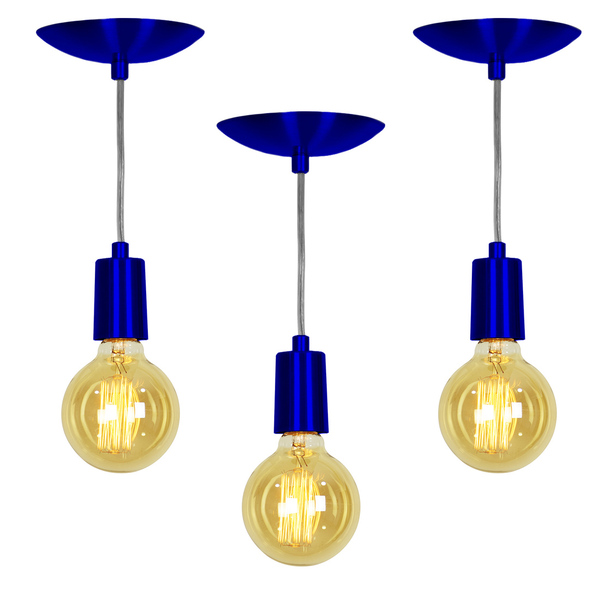 Kit 3 Pendente Tubo Cilindro Alumínio Azul Metal Com Lampada
