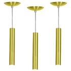 Kit 3 Pendente Tubo Cilindro Alumínio Dourado 30cm + Led 3k